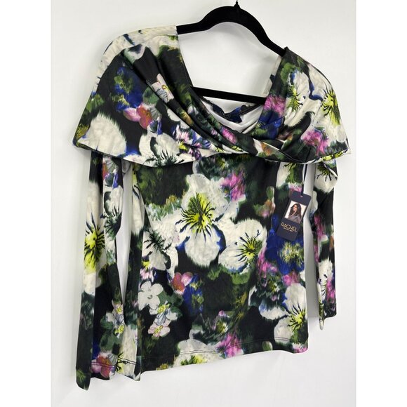 Rachel By Rachel Roy Floral On Off Shoulder Top Long Sleeve Black Small NEW - Picture 2 of 5